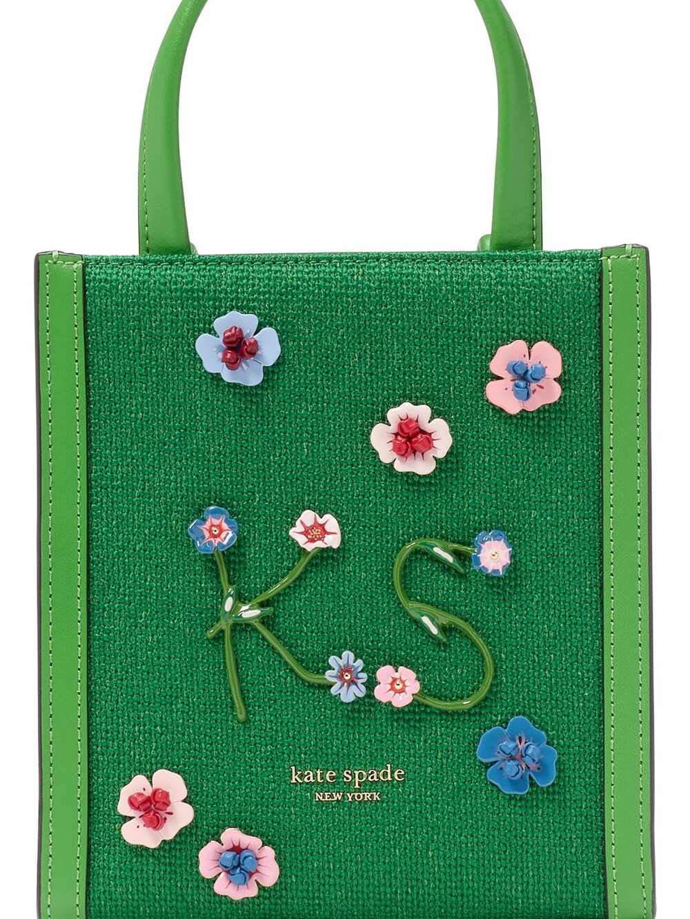 NWT Kate Spade NY Manhattan Floral Appliqué Green Mini Tote Bag - Picture 2 of 14